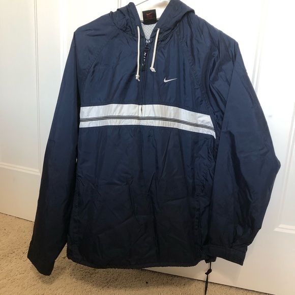 Vintage Nike woman’s size large 12-14 navy and white lined 1/4 zip windbreaker - Picture 1 of 10
